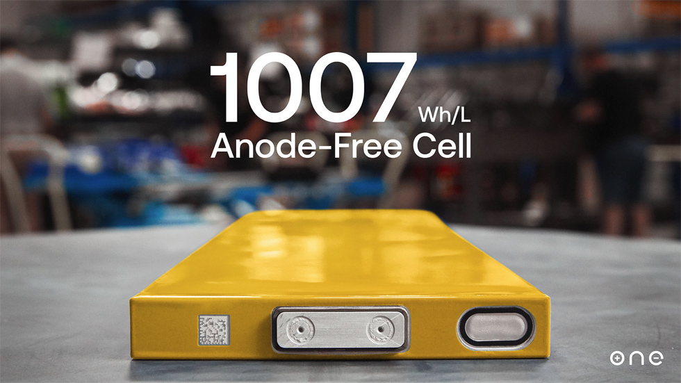 ONE 1007 Wh/L anode-free cell